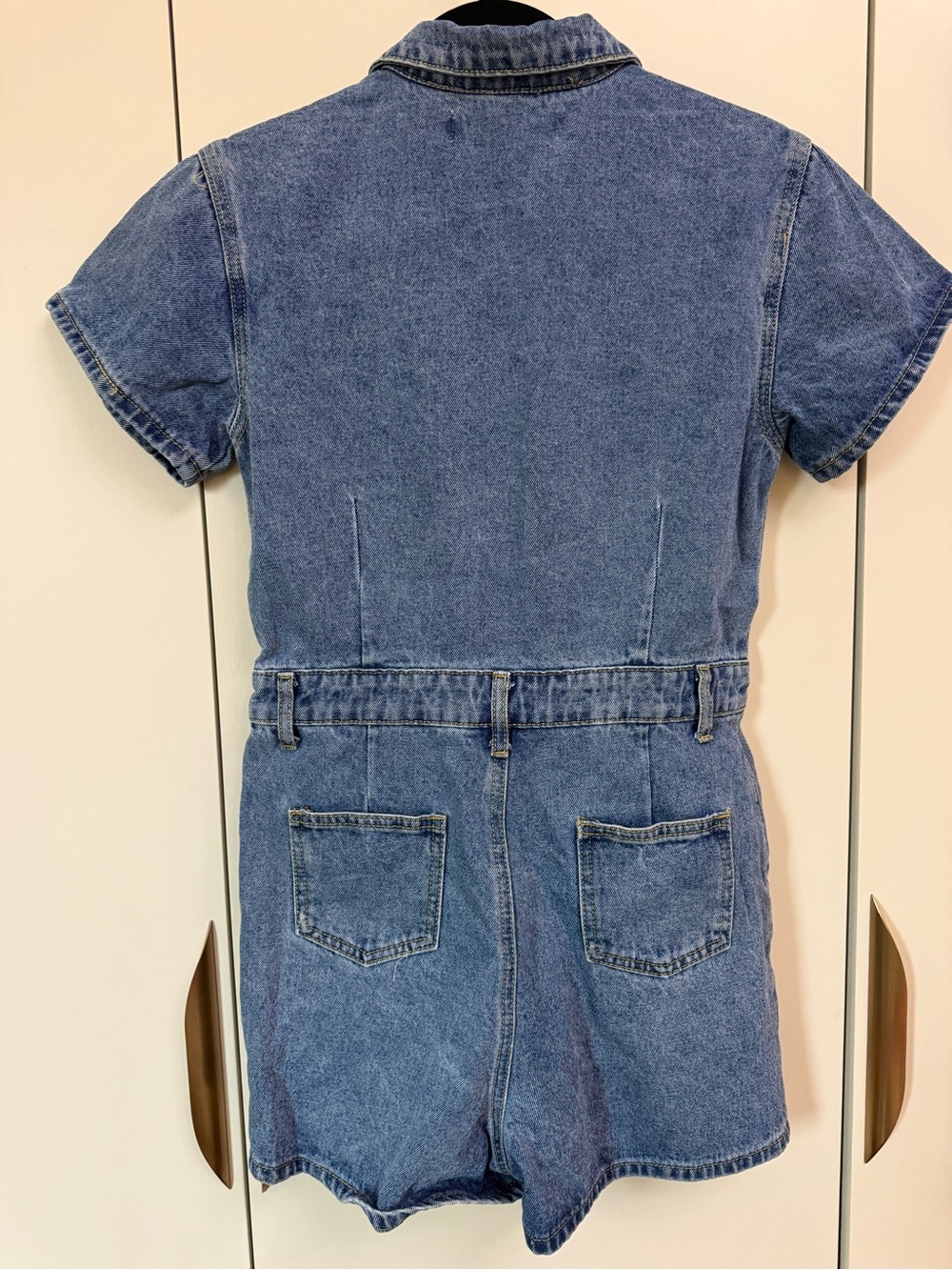 Lioness Denim Utility Romper Medium | Button Front Short Sleeve Playsuit - Picture 3 of 6